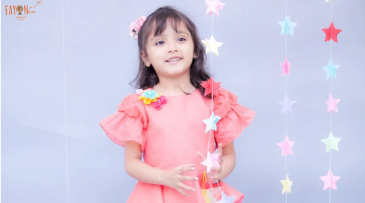 Peach Cotton Printed Dhoti Set with Peplum Top for Girls