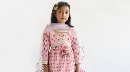 Pink Printed Kurti Sharara Dupatta for Girls