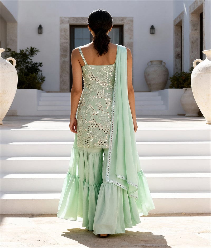 Label Green Mirror Embroidered Kurti Sharara