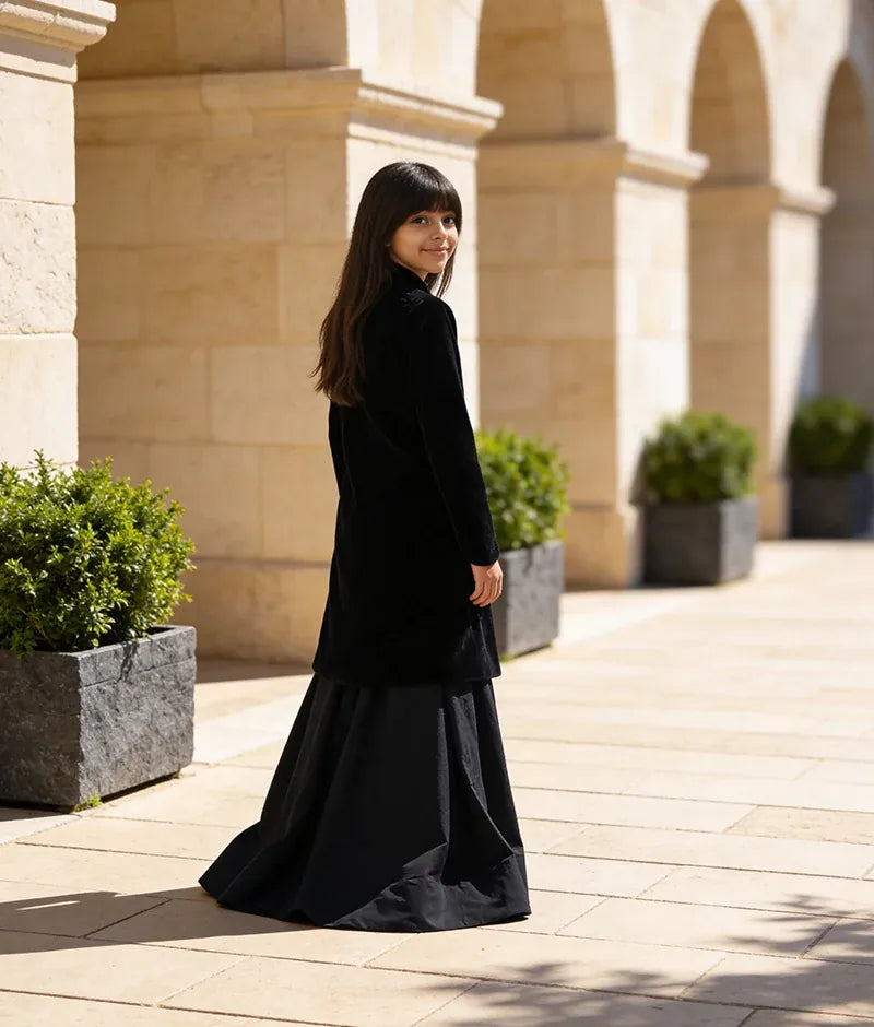 Luxe Black Embroidered Long Jacket with Lehenga