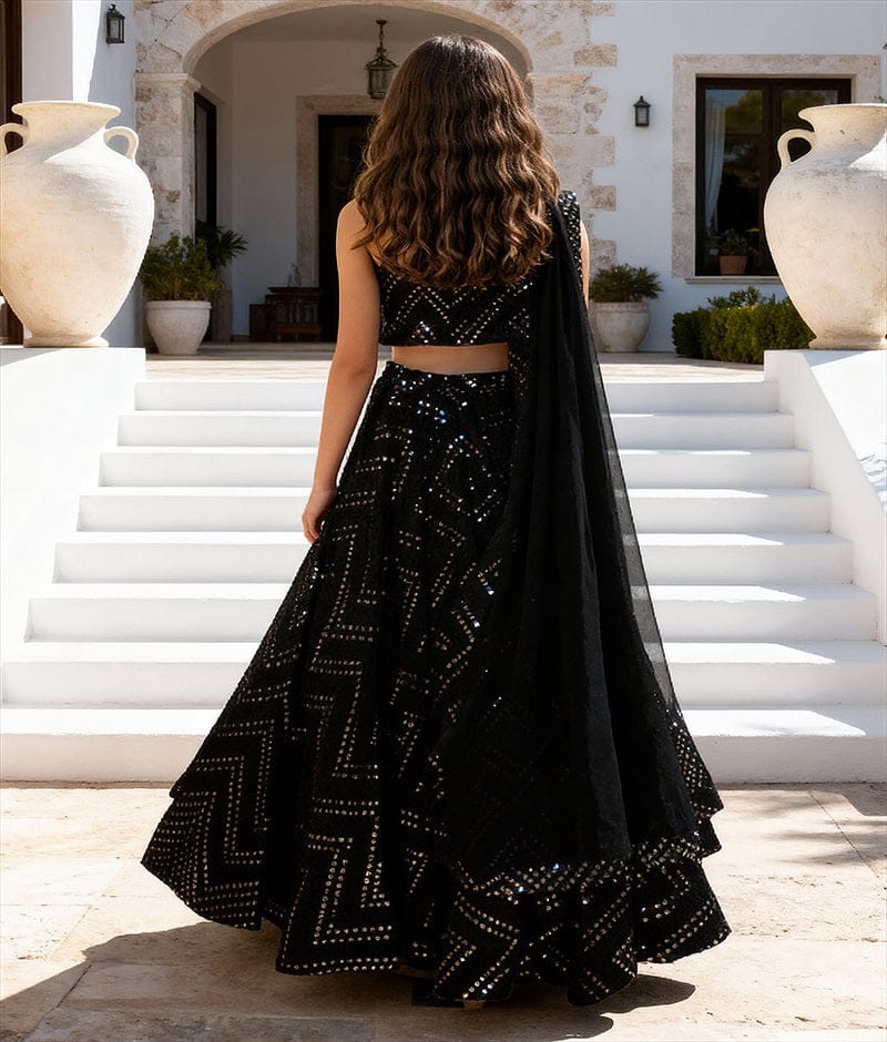 Luxe Black Mirror Work Lehenga Choli Set