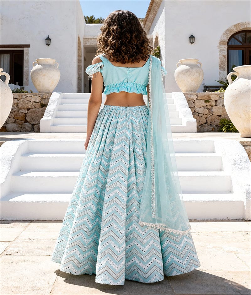 Luxe Blue Mirror Embroidered Lehenga Choli