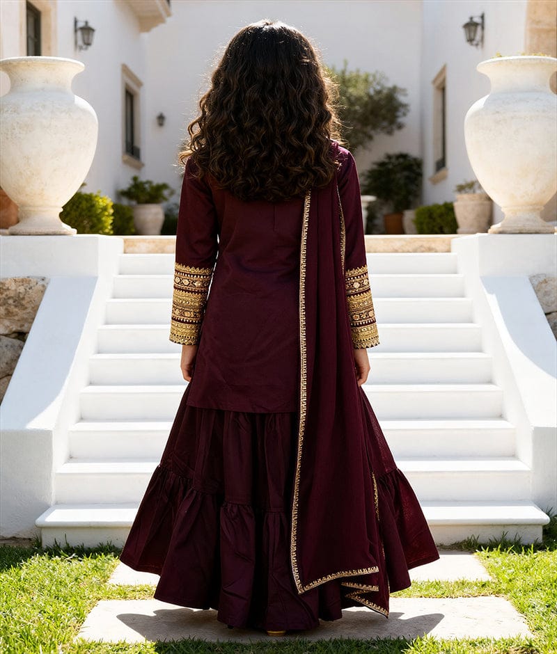 Luxe Burgundy Velvet Kurti Sharara Set