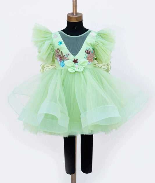 Luxe Green Butterfly Bloom Party Frock