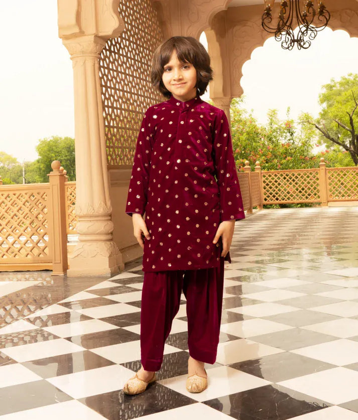 Luxe Maroon Magic Velvet Kurta Set