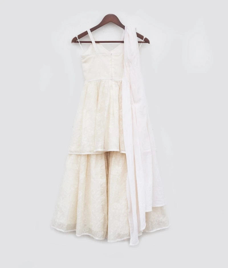 Luxe Offwhite Embroidered Kurti Sharara Set