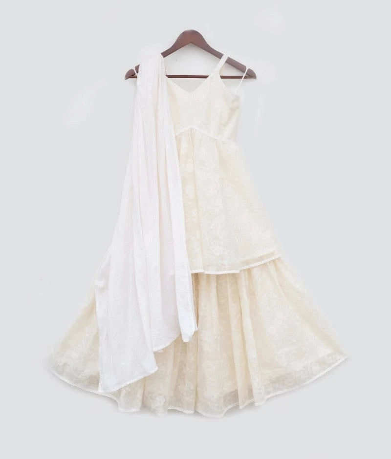 Luxe Offwhite Embroidered Kurti Sharara Set
