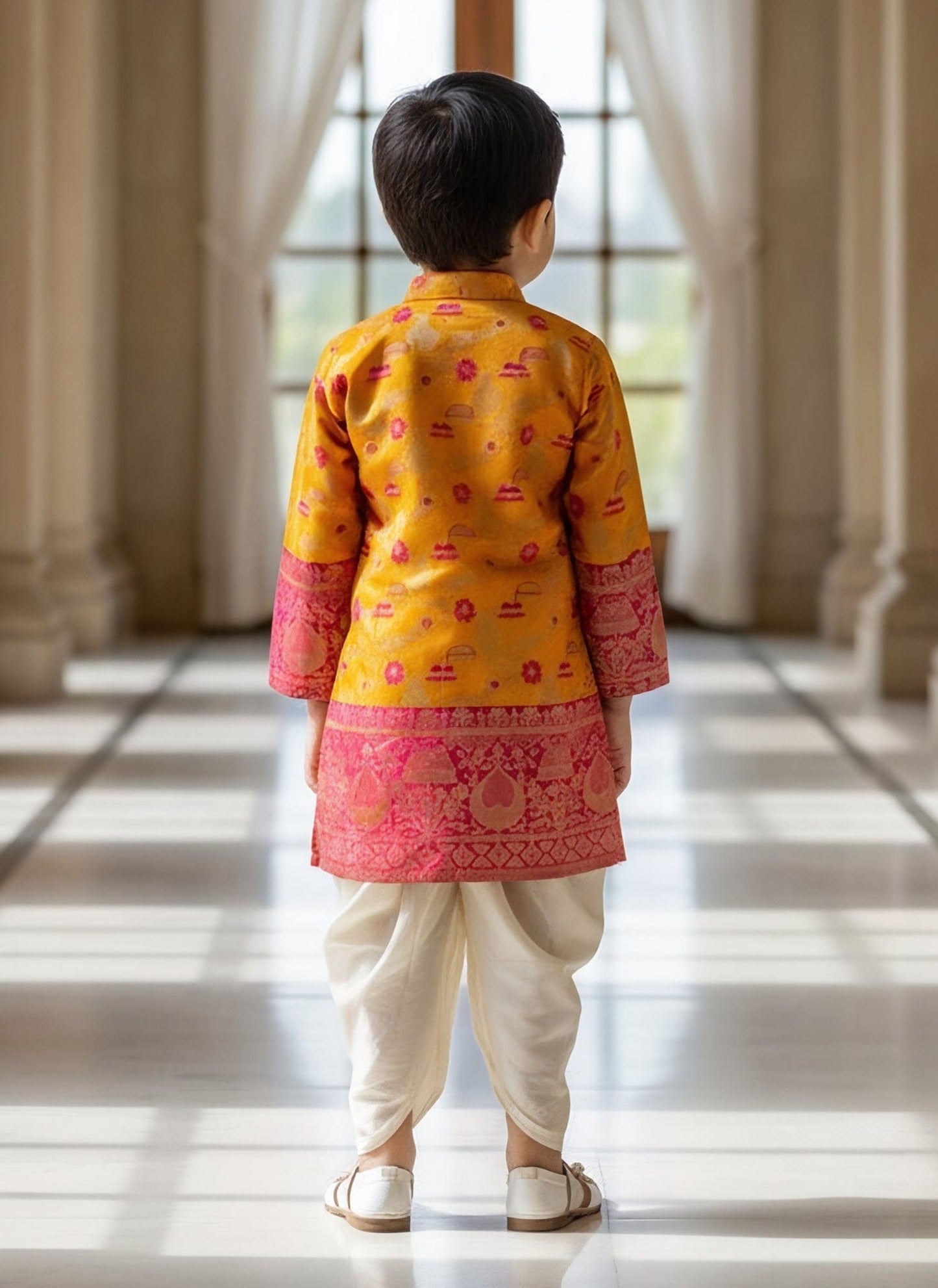 Luxe Orange Brocade Kurta with Dhoti