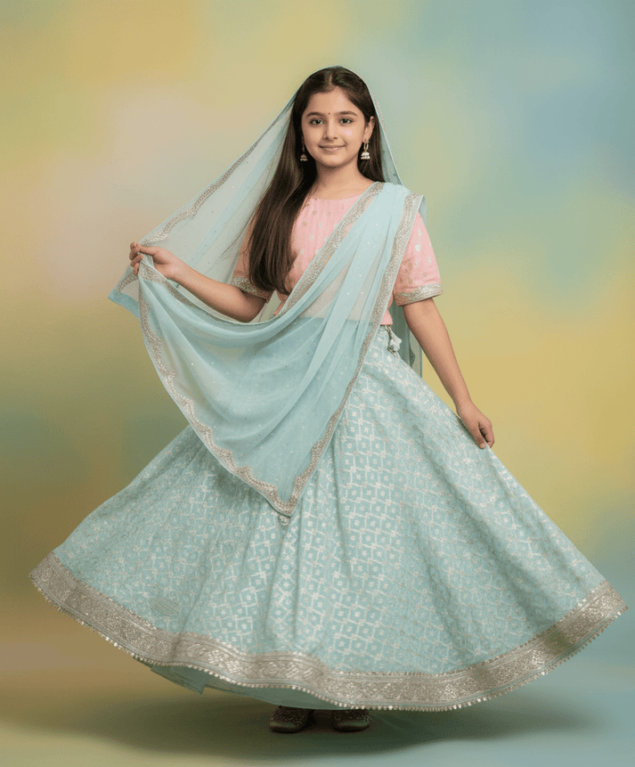 Luxe Peach Brocade Lehenga Set