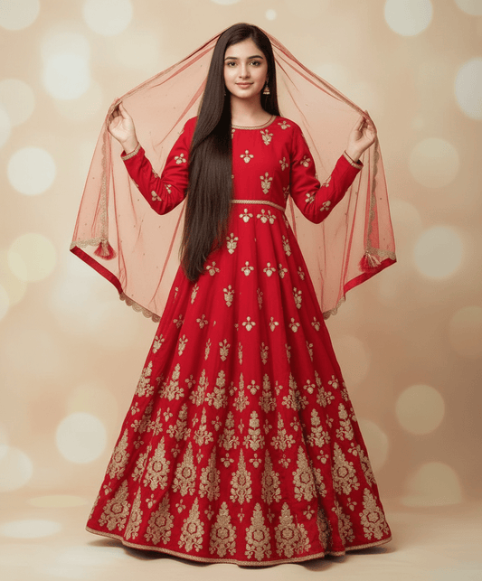 Luxe Radiant Red Gota Anarkali