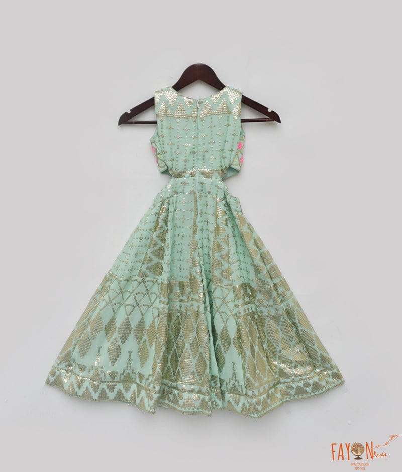 Luxe Sea Green Sequence Embroidery Jumpsuit