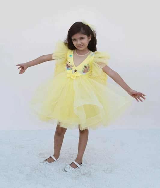 Luxe Yellow Embroidered Party Frock