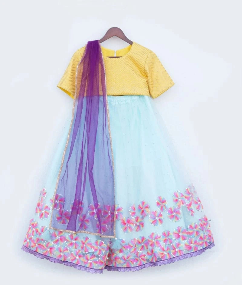Manufactured by FAYON KIDS (Noida, U.P) 3D Florals Organza Lehenga Set
