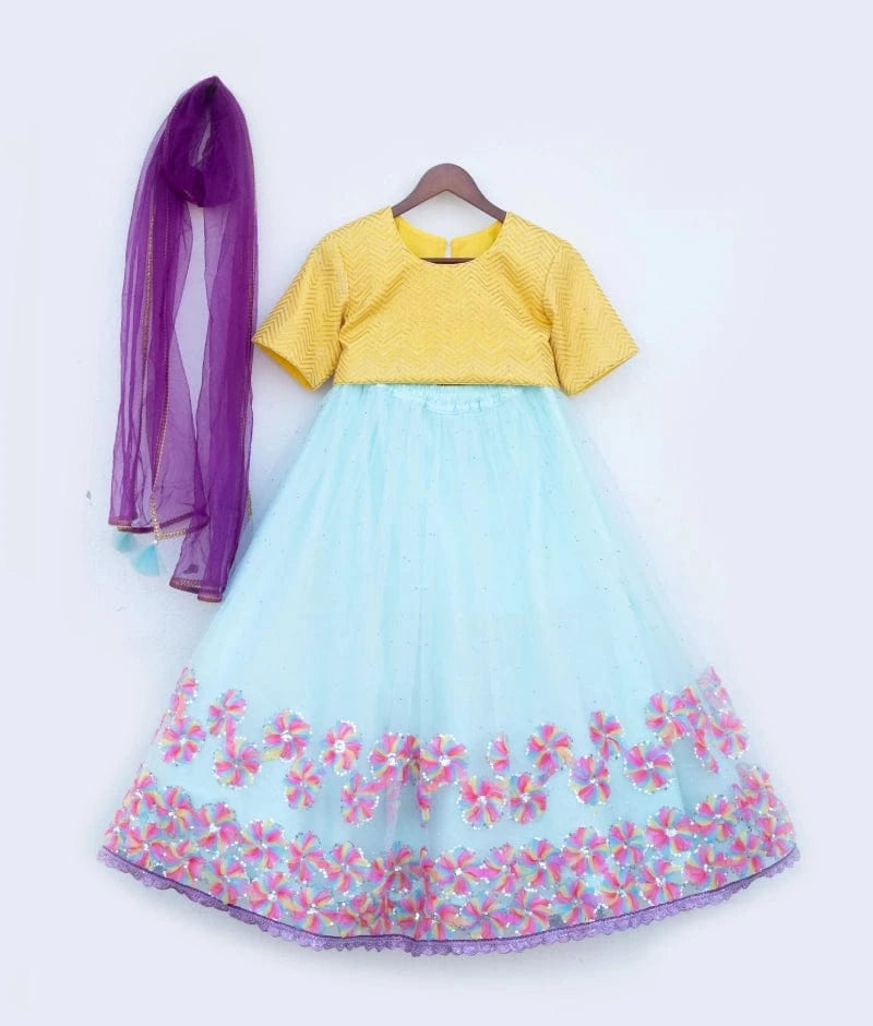 Manufactured by FAYON KIDS (Noida, U.P) 3D Florals Organza Lehenga Set