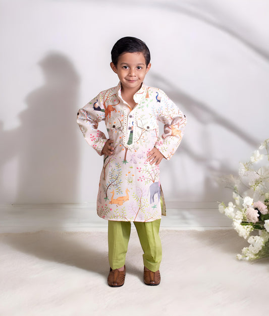 Manufactured by FAYON KIDS (Noida, U.P) Animal Forest Printed Kurta with Pant