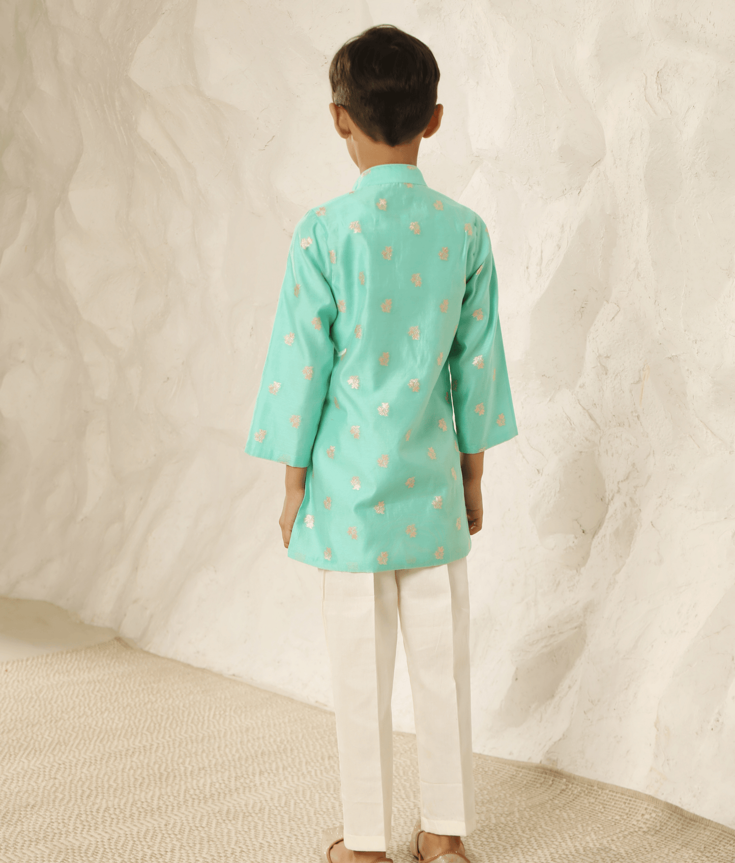 Manufactured by FAYON KIDS (Noida, U.P) Aqua Chanderi Kurta with Pant for Boys