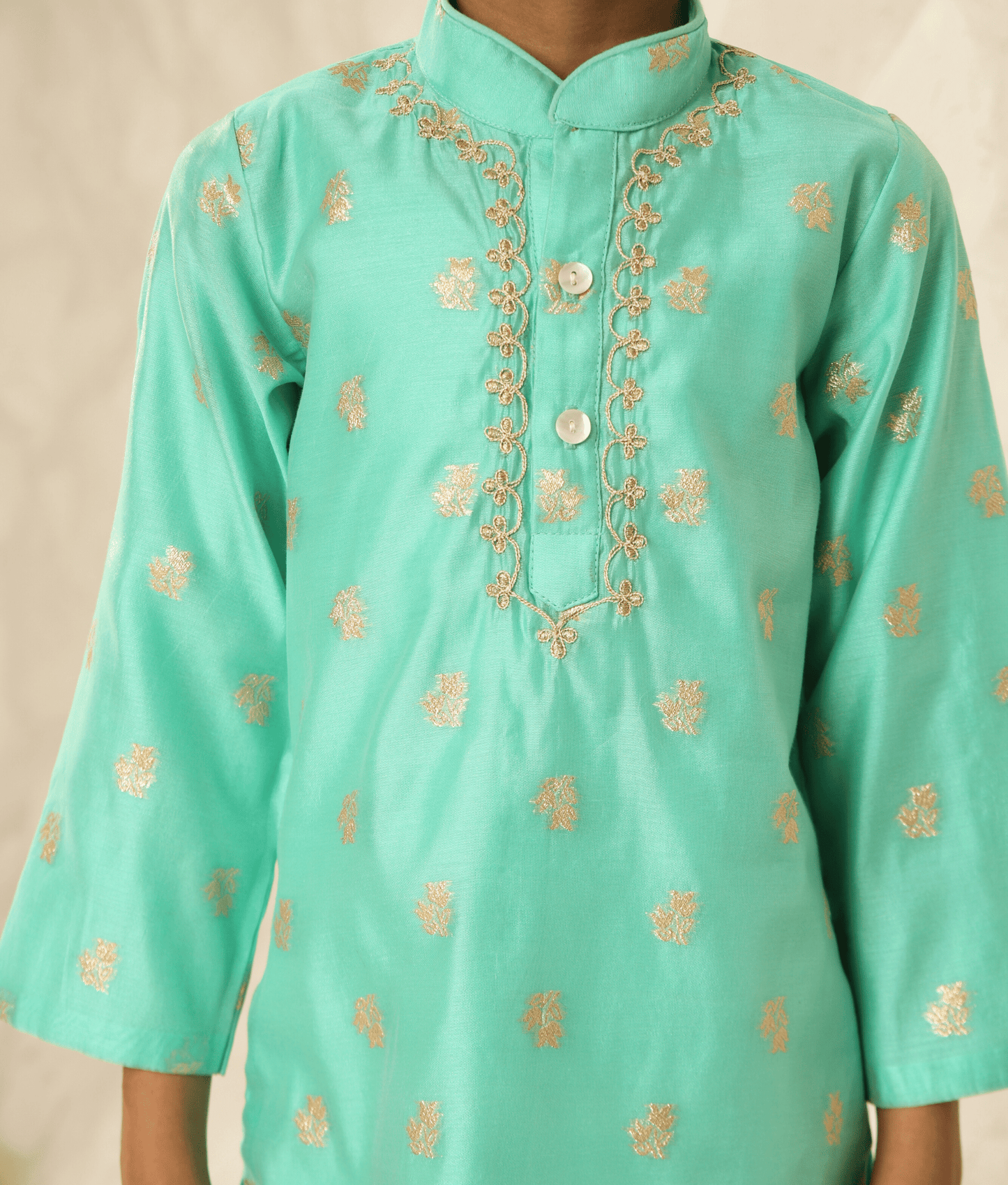 Manufactured by FAYON KIDS (Noida, U.P) Aqua Chanderi Kurta with Pant for Boys
