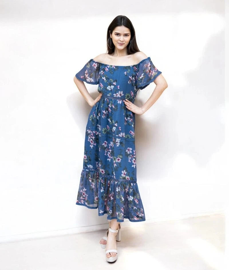 Manufactured by FAYON KIDS (Noida, U.P) Azure Escape Off Shoulder Dress