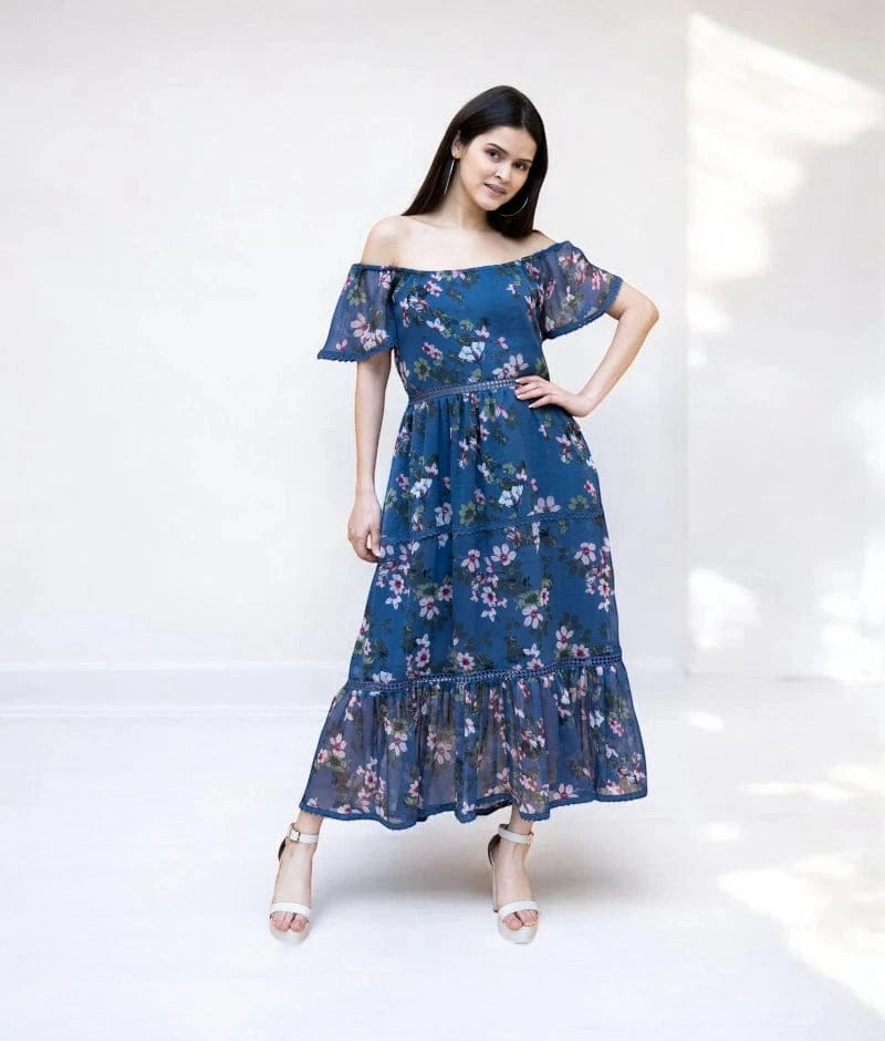 Manufactured by FAYON KIDS (Noida, U.P) Azure Escape Off Shoulder Dress