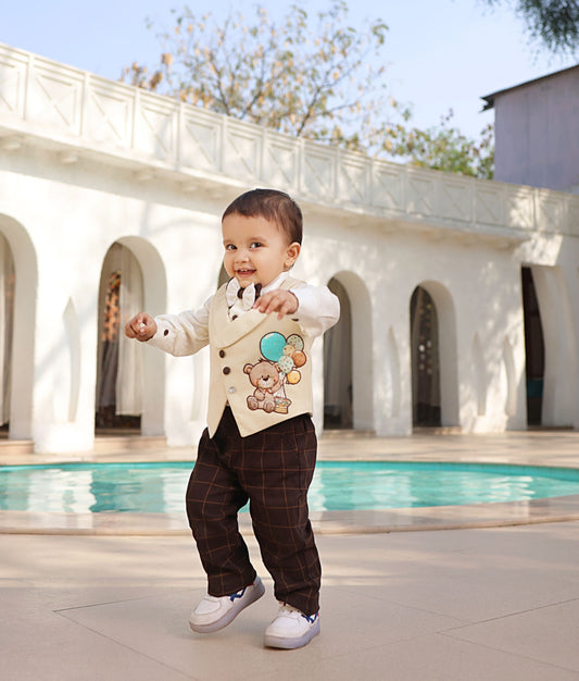 Beige Waistcoat Set for Boys