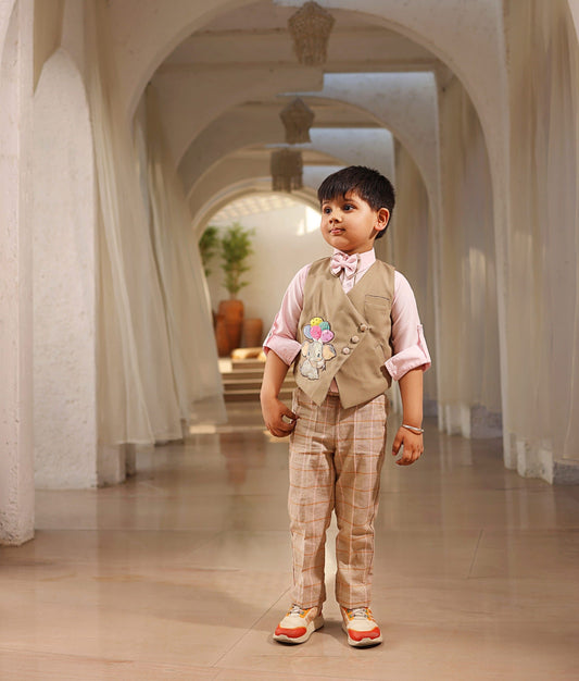 Beige Waistcoat with Shirt and Pant for Boys