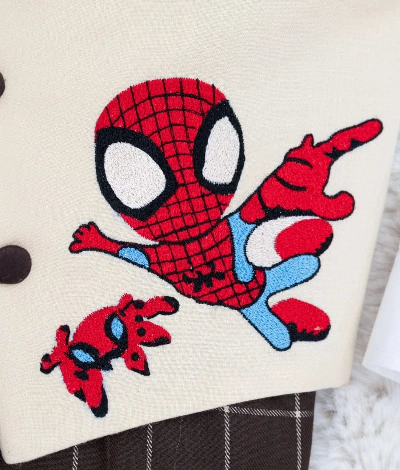 Beige Waistcoat with Custom Initials & Spidey Vibes!