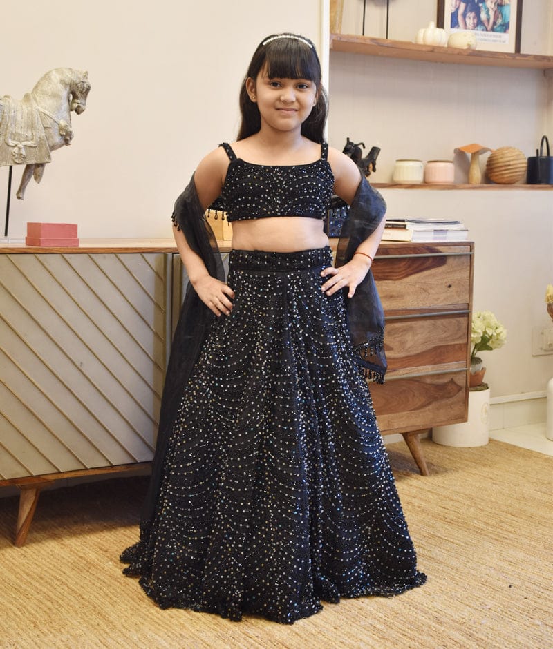 Manufactured by FAYON KIDS (Noida, U.P) Black Cut Dana Embroidered Lehenga Choli Set