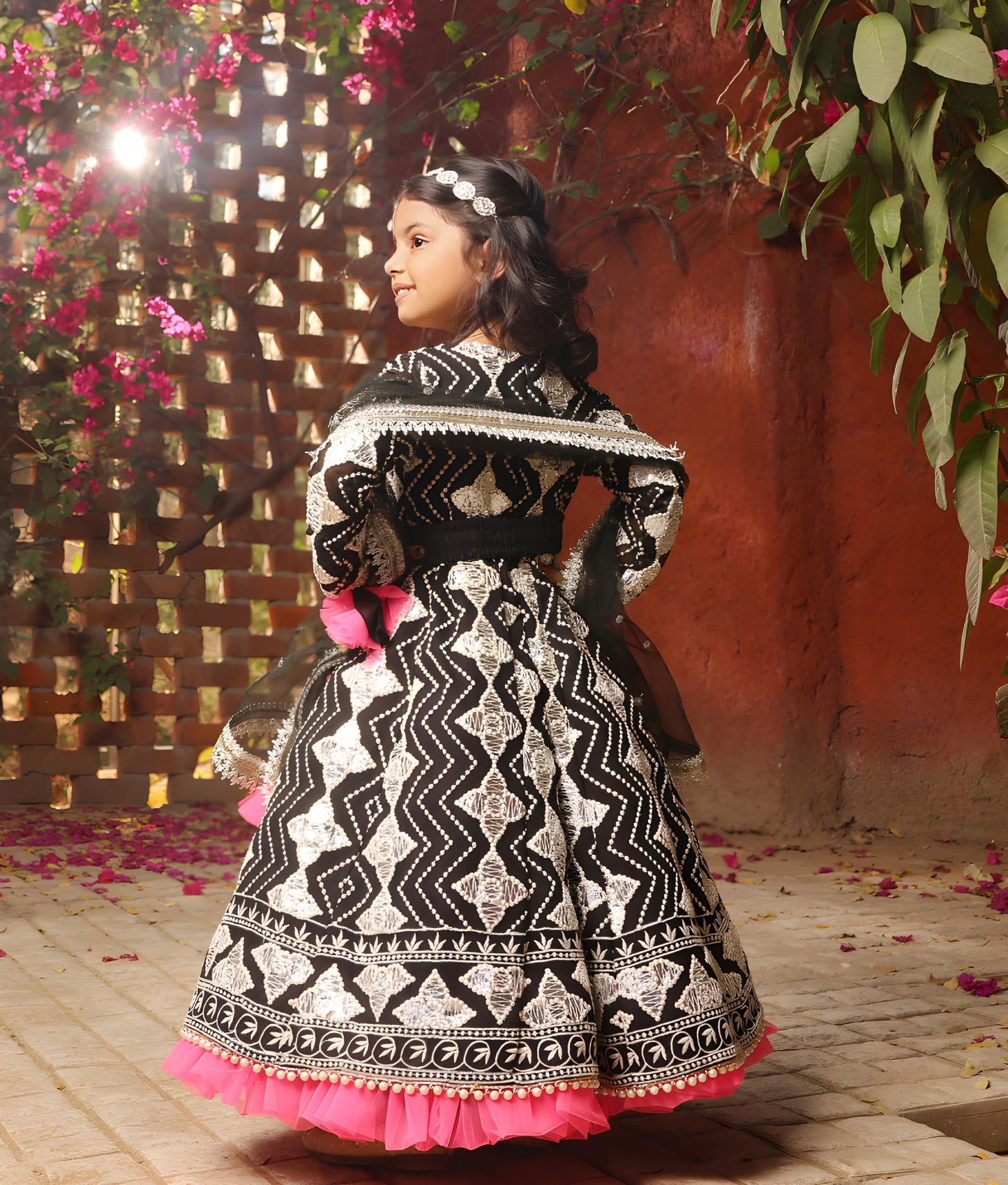 Manufactured by FAYON KIDS (Noida, U.P) Black Gota Embroidered Anarkali