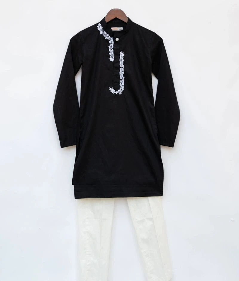 Manufactured by FAYON KIDS (Noida, U.P) Black Kurta with Dori Embroidery and Pant for Boys