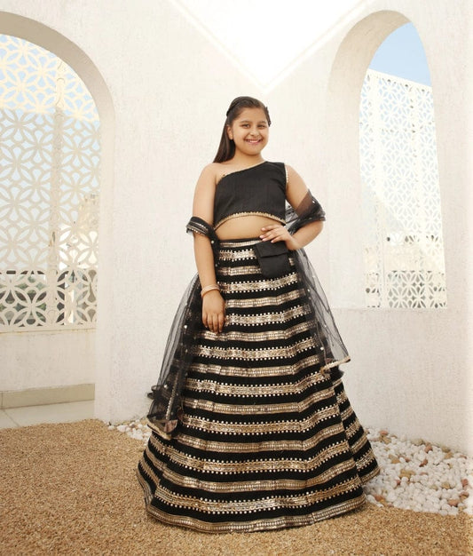 Manufactured by FAYON KIDS (Noida, U.P) Black Sequins Lehenga Choli Dupatta for Girls