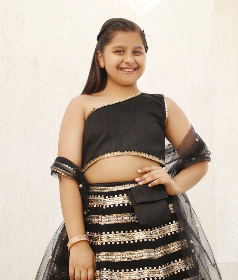 Manufactured by FAYON KIDS (Noida, U.P) Black Sequins Lehenga Choli Dupatta for Girls
