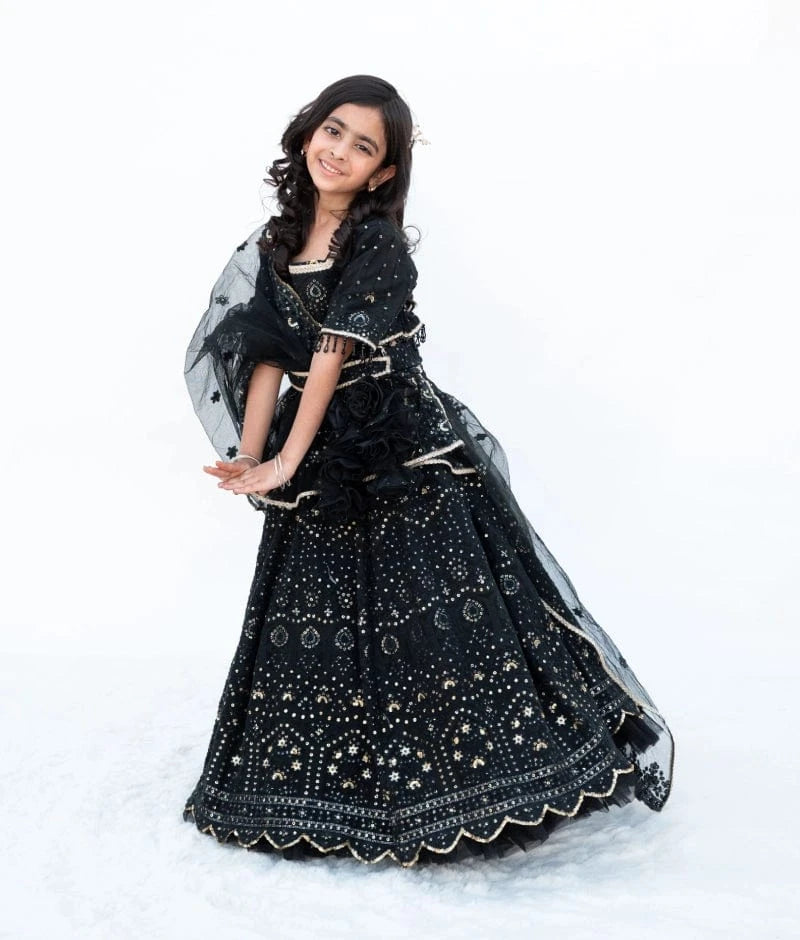 Manufactured by FAYON KIDS (Noida, U.P) Black Thread work Lehenga set