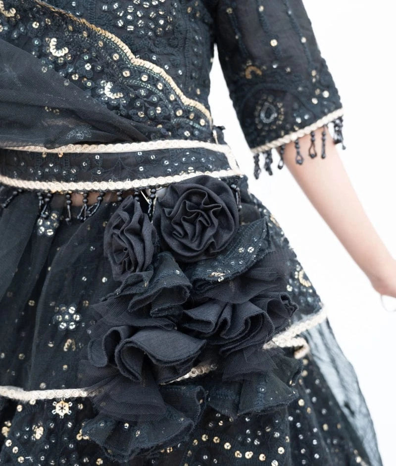 Manufactured by FAYON KIDS (Noida, U.P) Black Thread work Lehenga set
