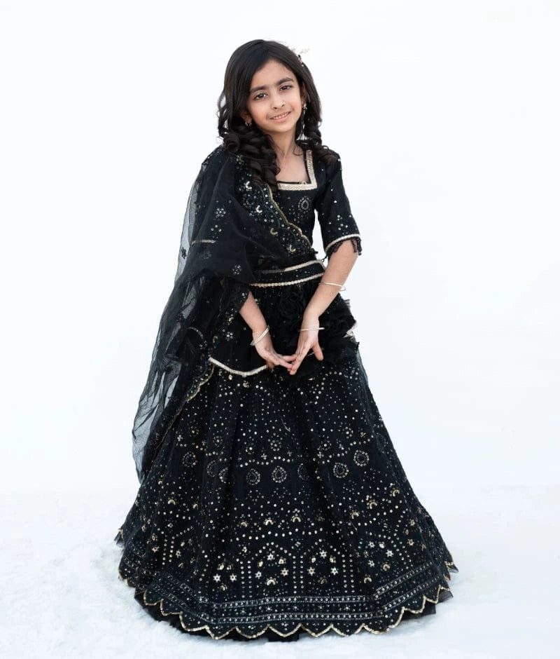 Manufactured by FAYON KIDS (Noida, U.P) Black Thread work Lehenga set