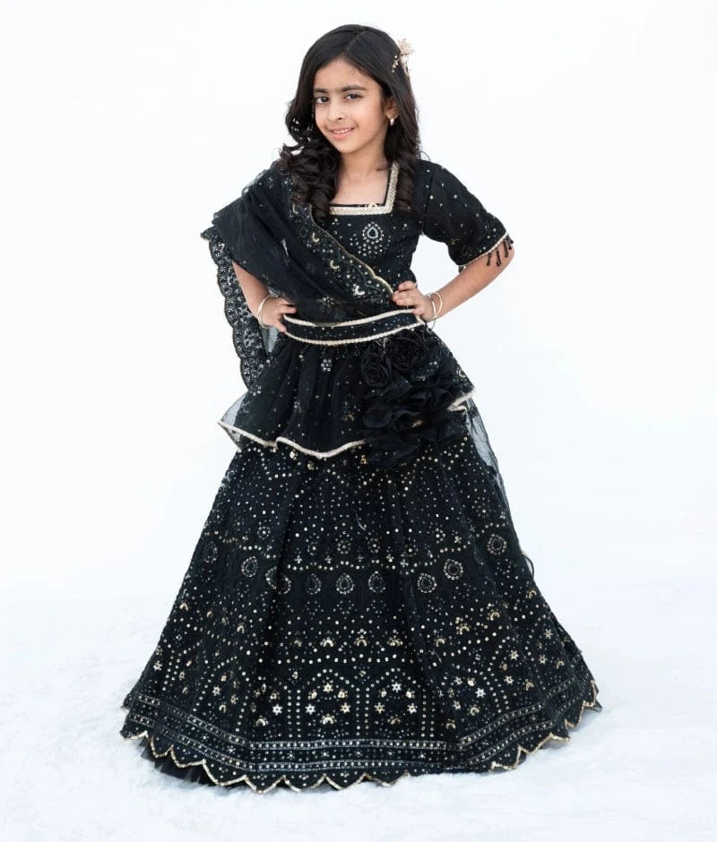 Manufactured by FAYON KIDS (Noida, U.P) Black Thread work Lehenga set