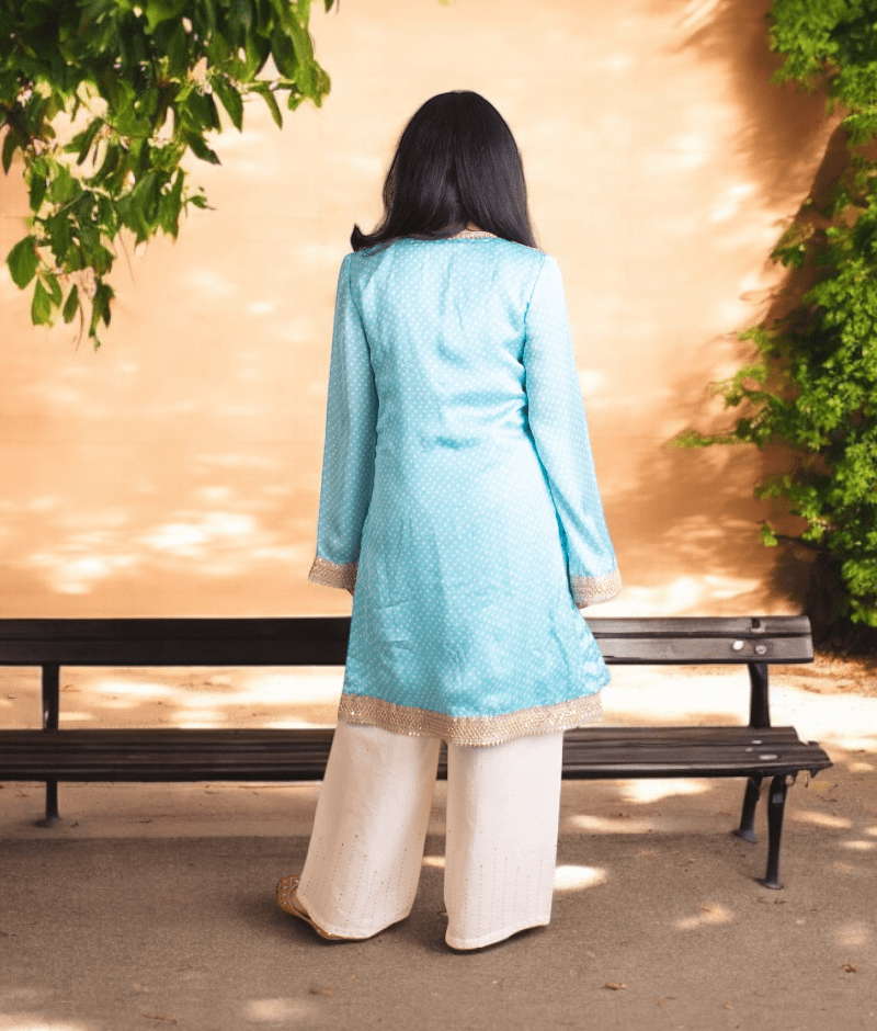 Manufactured by FAYON KIDS (Noida, U.P) Blue Bandhej Kurti Set for Girls