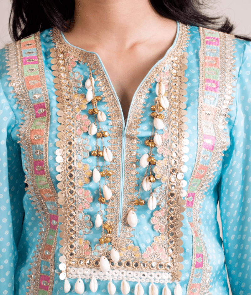 Manufactured by FAYON KIDS (Noida, U.P) Blue Bandhej Kurti Set for Girls