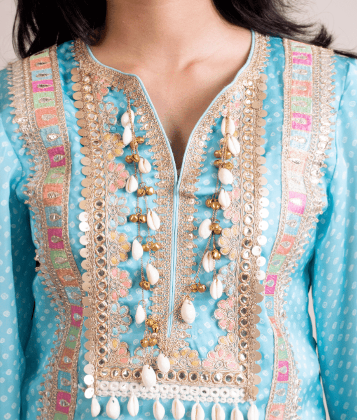 Manufactured by FAYON KIDS (Noida, U.P) Blue Bandhej Kurti Set for Girls
