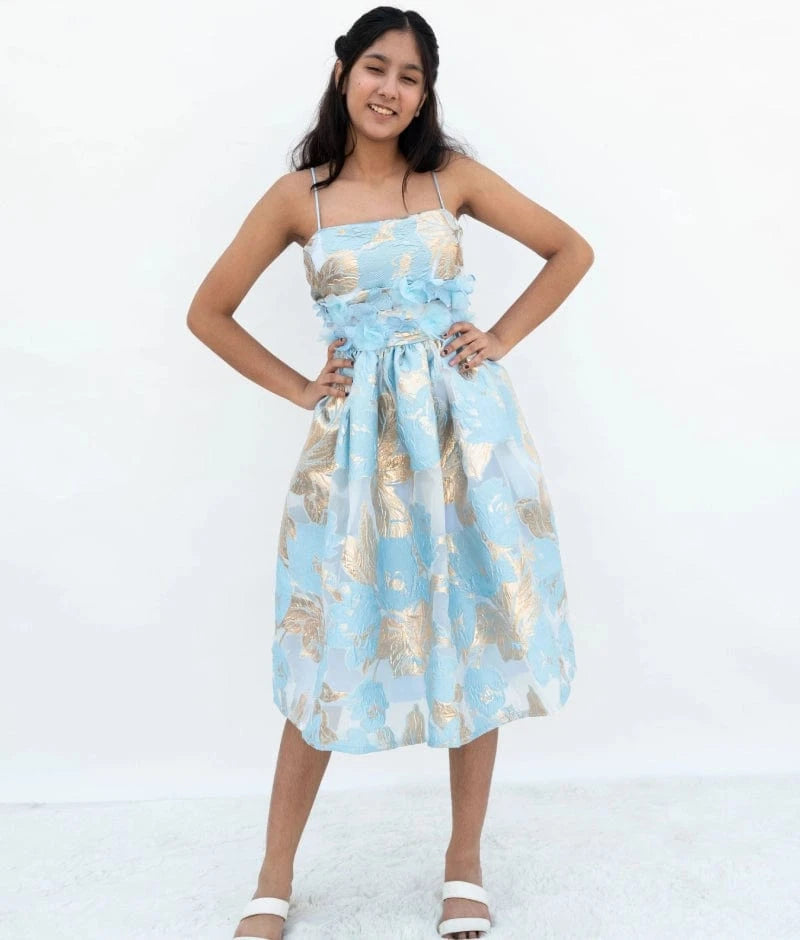Manufactured by FAYON KIDS (Noida, U.P) Blue Brocade Dress for Girls