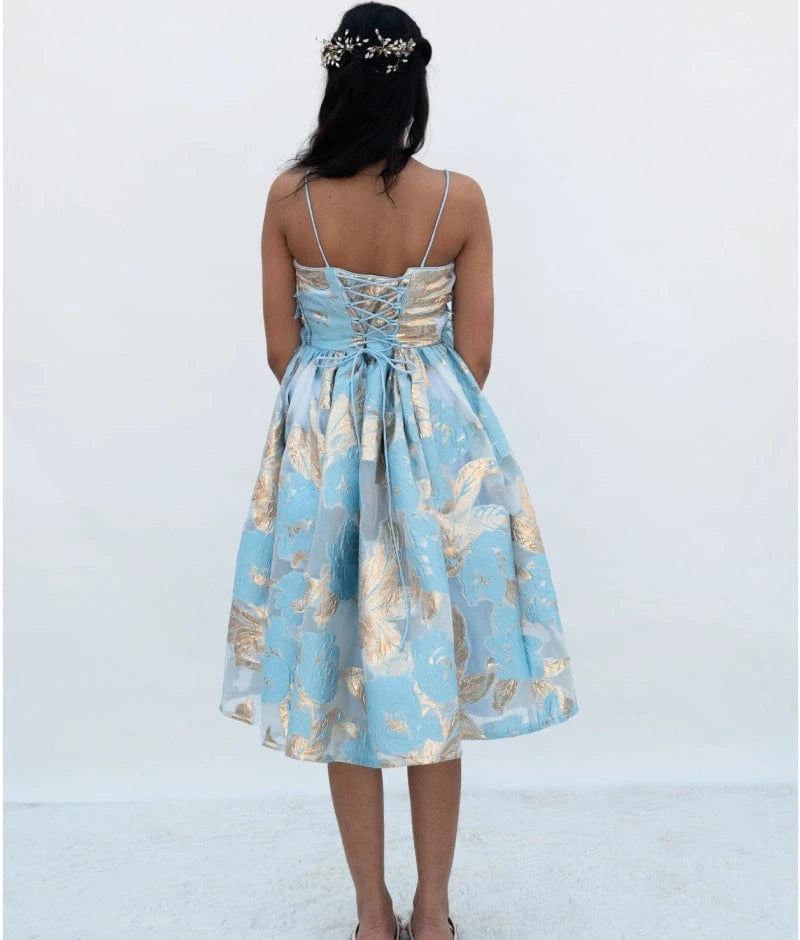 Manufactured by FAYON KIDS (Noida, U.P) Blue Brocade Dress for Girls