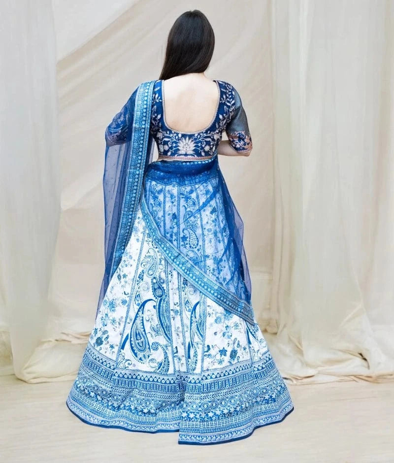 Manufactured by FAYON KIDS (Noida, U.P) Blue Brocade Lehenga Set