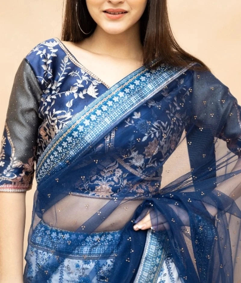 Manufactured by FAYON KIDS (Noida, U.P) Blue Brocade Lehenga Set