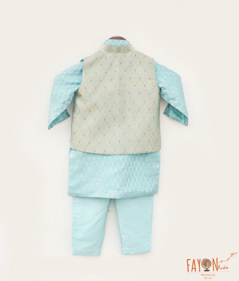 Blue Brocade Nehru Jacket Set