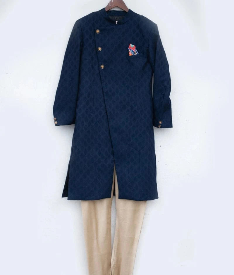 Manufactured by FAYON KIDS (Noida, U.P) Blue Brocade Sherwani with Pant