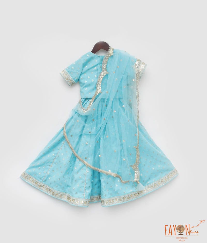 Blue Chanderi Lehenga for Girls
