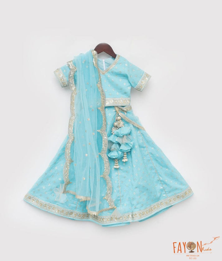 Blue Chanderi Lehenga for Girls