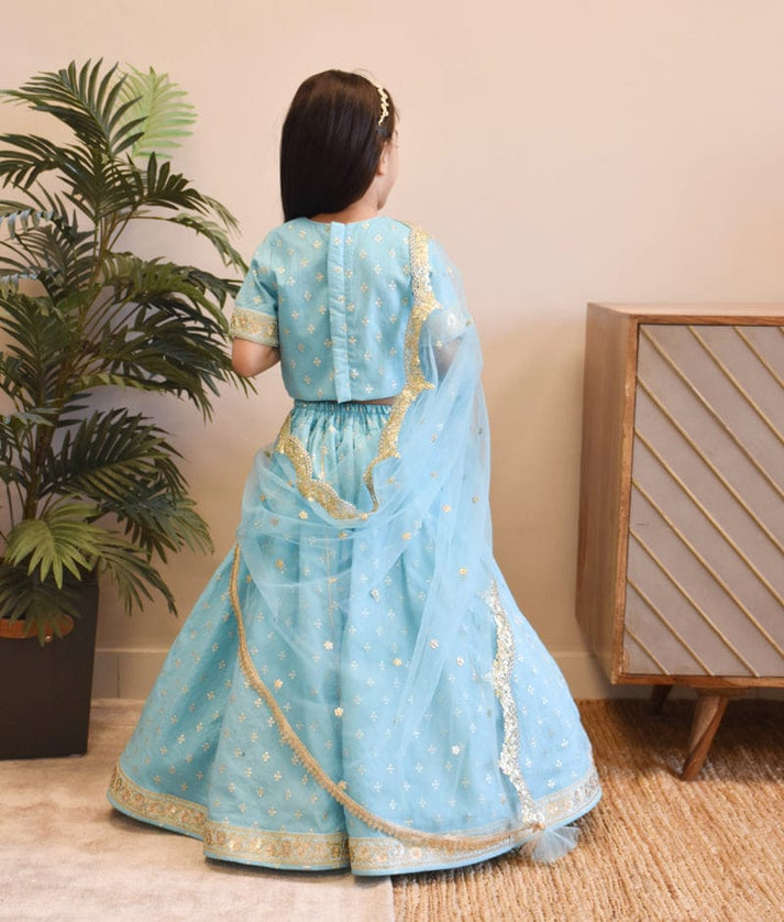 Blue Chanderi Lehenga for Girls