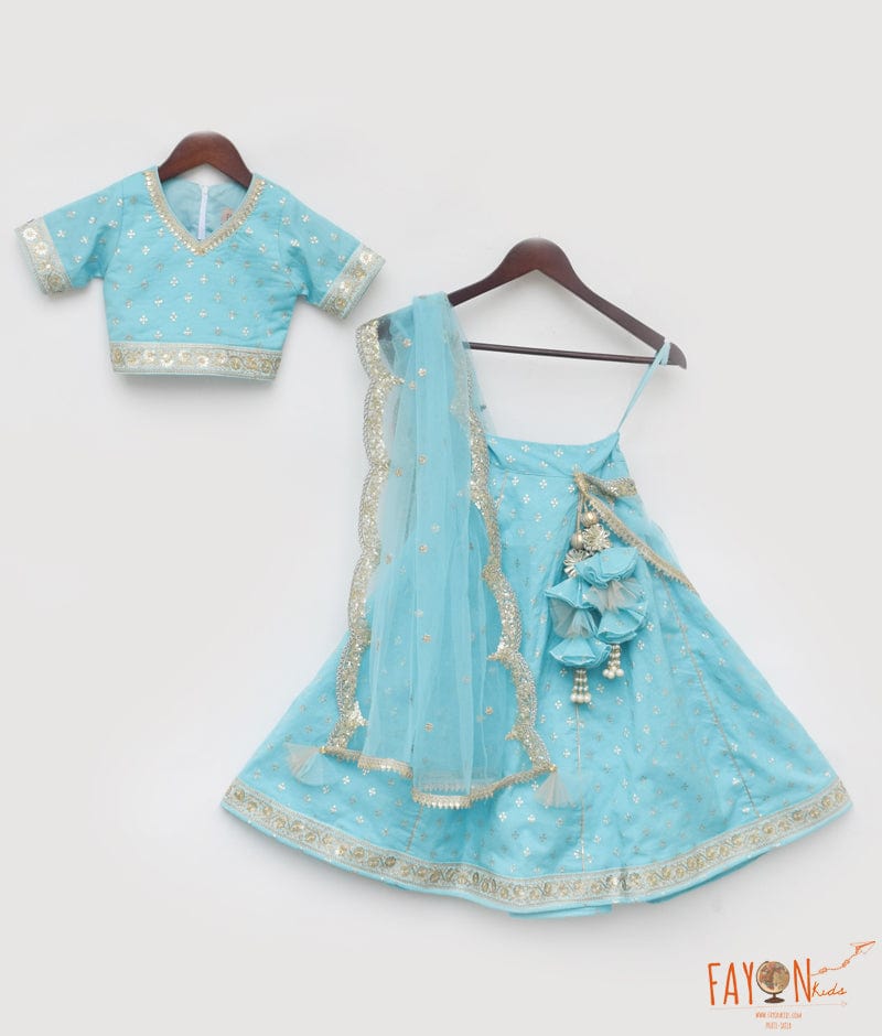 Blue Chanderi Lehenga for Girls