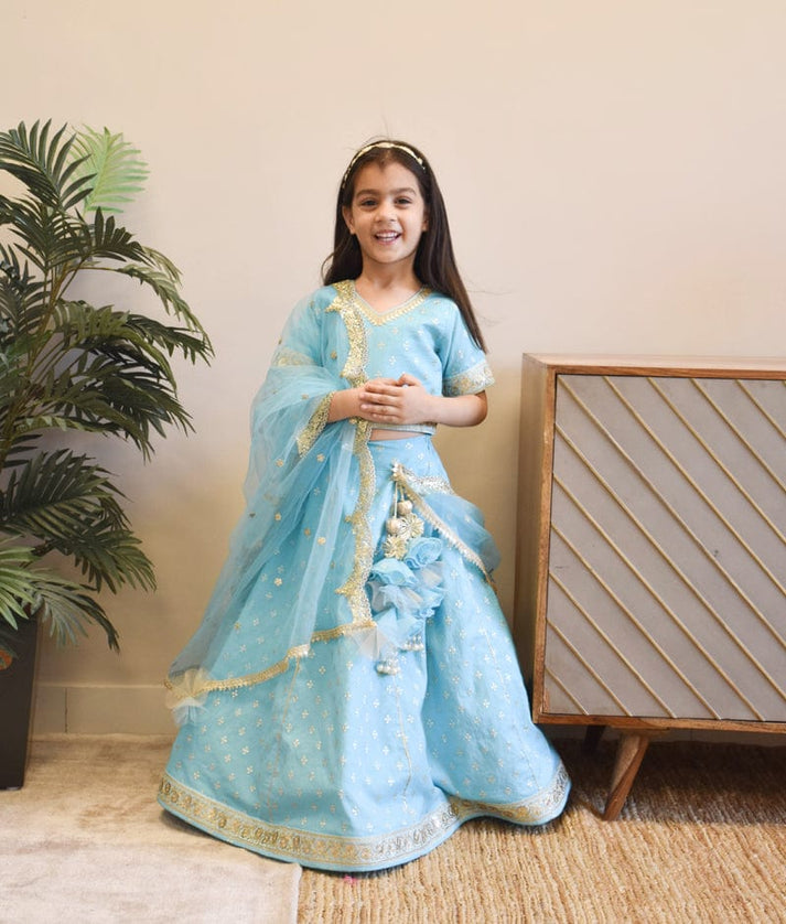 Blue Chanderi Lehenga for Girls