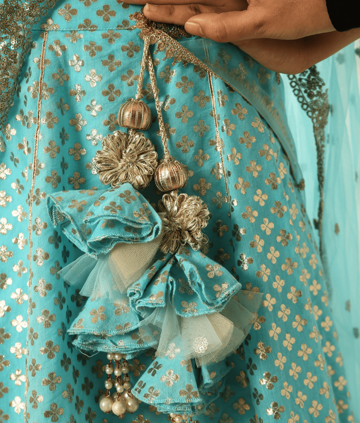 Manufactured by FAYON KIDS (Noida, U.P) Blue Chanderi Lehenga Choli for Girls